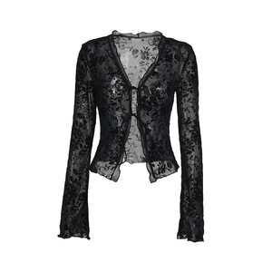 Blusa de Gasa Elegante y Sexy con Cuello en V, Mangas con Volantes y Corte Entallado para <span class=keywords><strong>Mujer</strong></span>, Nueva Moda 2026 - Product Image 2