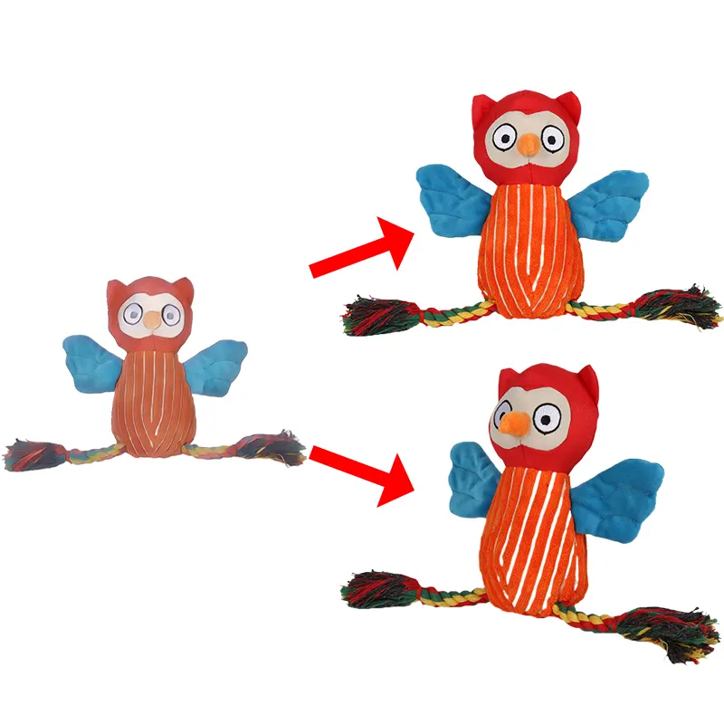 Grosir Pabrik kreatif OEM ODM mainan hewan burung hantu mewah kustom bantal lempar mainan kunyah hewan peliharaan