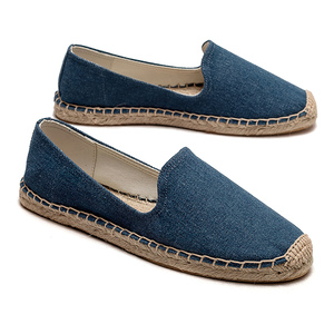 Espadrilles décontractées pour femmes en toile bleu clair à bout fermé, semelle en jute tressée, antidérapantes, style mocassins, chaussures de pêcheur d'été - Product Image 6