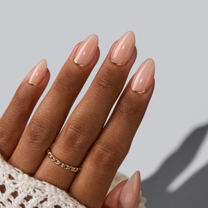Juego de Uñas Postizas Cortas de Almendra Reutilizables, de Alta Calidad, al por Mayor, Lisas, Color Nude, de Gel Suave, Uñas Artificiales a Presión para Mujeres Negras - Product Image 1