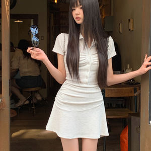 Robe moulante courte sexy à volants pour femmes, col polo, manches courtes, coupe ajustée, tenue de soirée, couleur unie, robe moulante - Product Image 6