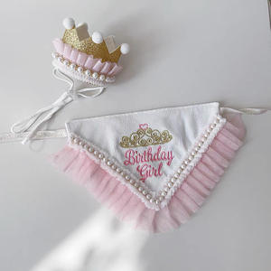 Großhandel Polyester Haustier Zubehör Stilvolle Hund Geburtstag Hut Set Stickerei Bandana Schal Halsband für Katzen Hunde Geburtstags feier - Product Image 2