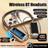 XY-060 earphone nirkabel BT 5.4, headphone tali leher tampilan LED, Headset olahraga Stereo Hi-Fi dengan Mic