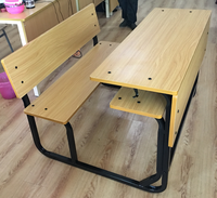 Bureau d'école double en bois avec banc, mobilier scolaire pour 2 personnes, idéal pour les classes primaires et secondaires