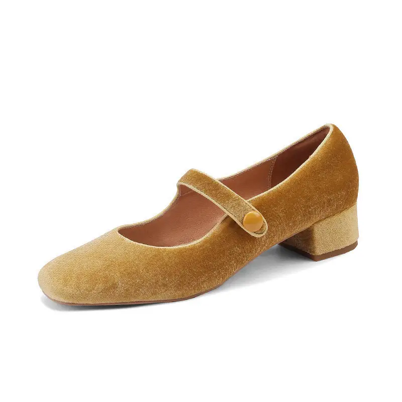 Xinzirain customized OEM/ODM canary lined Mary Jane medium chunky heel square shoes