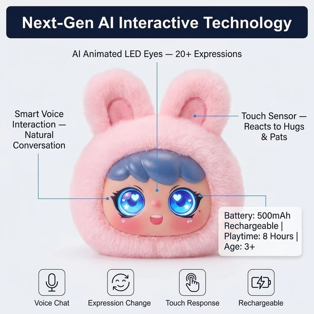 AI Smart Stuffed Plush Animal Robot Toy Multilingual Emotional Companion Interactive Learning Assistant Memory Educational