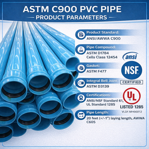 C900 UPVC PVC-UH PVC Buis 250mm 1200mm Buis ISO Gecertificeerd voor Watertoevoer PVC Afvoerpijp - Product Image 2
