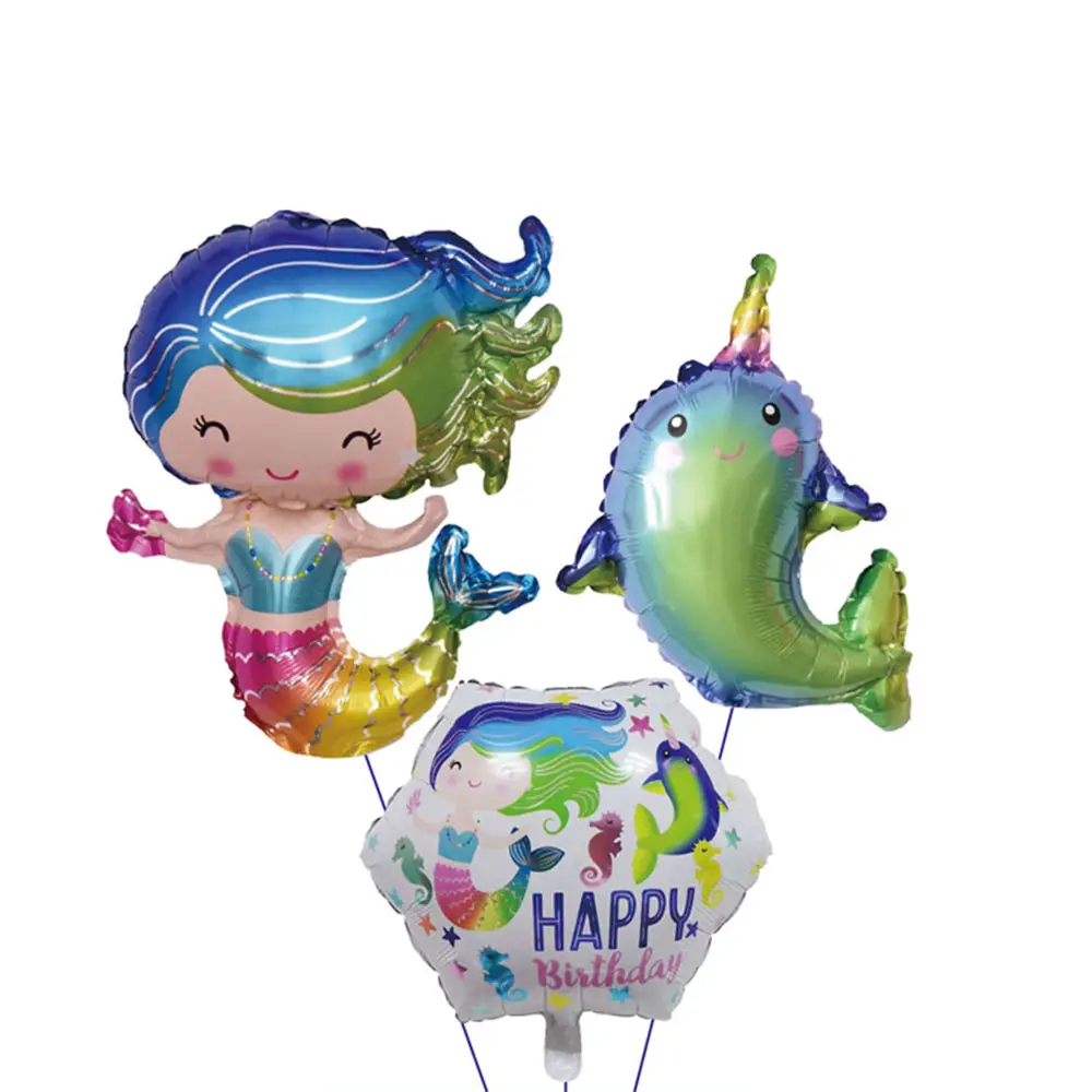 Top Grade Colorful Mermaid foil Balloon Kids Happy Birthday Party Princess Aluminum Film Balloons