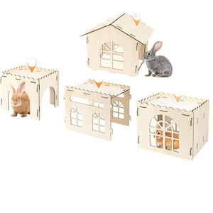 Ahşap Tavşan Kalesi S-Küçük Boy, Geniş ve Nefes Alabilen İç Mekan Tavşanları, Hamsterler ve Gine Domuzları için Gizli Yuvalı Evcil Hayvan Yatağı - Product Image 5