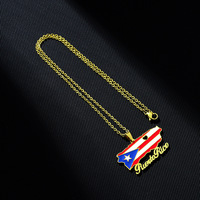 Collier en acier inoxydable plaqué or 18 carats avec pendentif carte de Porto Rico pour hommes et femmes collier avec chaîne en émail drapeau de Porto Rico