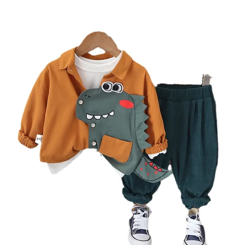 2023 nuova primavera abbigliamento sportivo per bambini + pantaloni carini disegni dinosauro abiti da bambino giacca per bambini set per bambini