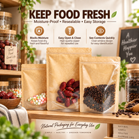 Sachet alimentaire Doypack en papier kraft brun imprimé sur mesure avec fenêtre transparente, fermeture éclair, résistant à l'humidité, en Mylar, 5,5*7,9*3,1 pouces, vente en gros