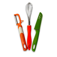 Portable 3 pièces coloré cuisine ensemble d'outils manuel batteur à oeufs fouet éplucheur couteau Combo pour la cuisson cuisson usine en gros