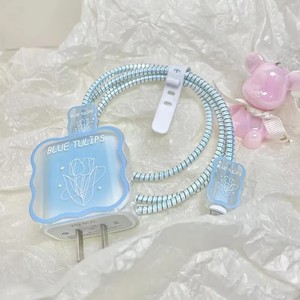 ฝาครอบสายไฟอเนกประสงค์ลายคลื่นทิวลิปสีน้ำเงินที่เก็บสายได้สำหรับ <span class=keywords><strong>Apple</strong></span> 20W/30W พร้อมเชือกชุด4ชิ้น - Product Image 4
