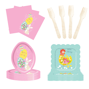 DAMAI Nuevo Diseño con Temática de Pascua, con Conejo y Pollo, Juego de Vajilla Desechable de Papel para Fiestas de Cumpleaños, Platos, Servilletas y Vasos para Pascua - Product Image 3