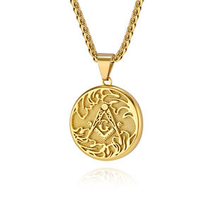 Freemason Stainless Steel Round Pendant Men's Personalized Niche Fraternity <b>Titanium</b> Steel Necklace - Product Image 1