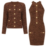 Ensemble deux pièces pour femmes OUDIAN Boutique, robe élégante en tricot sans manches, cardigan en tricot