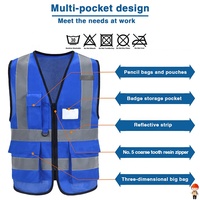 Gilet de travail réfléchissant pour entrepôt avec poches utilitaires, fenêtre pour badge d'identification et fermeture éclair frontale