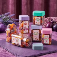 Pot à bonbons 500g, pot en plastique carré, couvercle hermétique coloré, qualité alimentaire, conteneur à bonbons, logo personnalisé pour les emballages de bonbons gélifiés et de chocolat