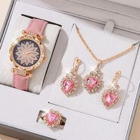 Coffret Cadeau Montre et Bijoux pour Femme Best-Seller – Montre Élégante à Cadran Floral et Ensemble d'Accessoires en Cristal en Forme de Cœur