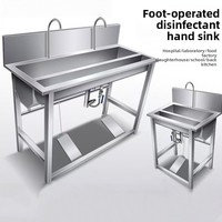 Évier de désinfection pour les mains en acier inoxydable pour cuisine commerciale, pédale, anti-corrosion, installation au niveau du sol, réglable
