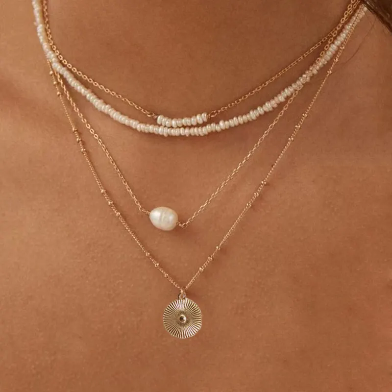 Minimalisti scher Edelstahl Feinkettige Halskette Handgemachter natürlicher Perlen verzierung schmuck