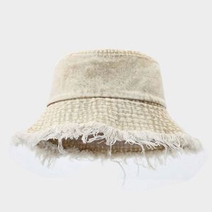 New Design Fashion Trendy Frayed Edge Brim Denim Bucket <b>Hat</b> Frayed Brim Street Vintage Fishing <b>Hat</b> - Product Image 5