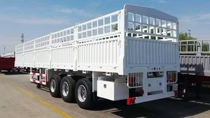 รถพ่วงกึ่งพ่วงแบบมีรั้วเหล็ก 3 เพลา สำหรับงานหนัก ระบบกันสะเทือนแบบ Heavy-duty ตำแหน่งตะแกรง ยาง 12R22.5 วัสดุเหล็กกล้าคาร์บอน ได้รับการรับรองมาตรฐาน DOT รองรับน้ำหนักได้สูงสุด - Product Image 2