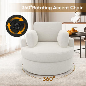 Fauteuil d'appoint en lin rotatif à 360 degrés, pouf de rangement, coussin doux, accoudoirs épais, oreillers confortables, salon, chambre à coucher, appartement - Product Image 5