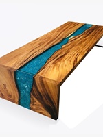 Table à manger en bois massif et résine époxy la plus populaire, design européen, pour ferme, appartement, parc