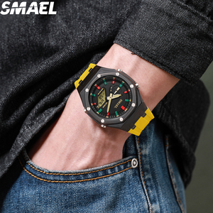 นาฬิกาควอตซ์ SMAEL 8083 หน้าปัดคู่ สีมาการอง กันน้ำ 30-50 เมตร สาย PU นาฬิกาข้อมือสำหรับเล่นกีฬา - Product Image 5