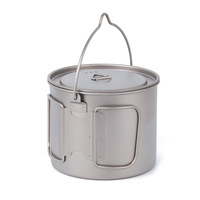 Ti Artisan 1100ml Camping Pot Pur Titane Léger Simple Paroi Pot Pliant Poignée Courte pour la Cuisine