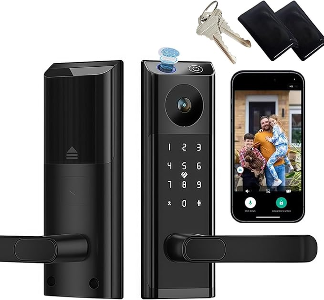 NEW WiFi Keyless Smart Fingerprint Lock with Camera Doorbell Two-Way Audio Single Latch Mortise Smart Door Lock Tuya Compatible