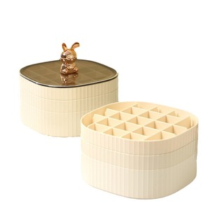 Oval Plastic Jewelry Box With Lid And Rabbit Handle For <b>Rings</b> Earrings Necklaces <b>Storage</b> Home Use Champagne Color - Product Image 5