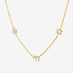 Collana da Donna in Argento Sterling 925 Placcato Oro con Ciondolo Stella di <span class=keywords><strong>David</strong></span> Chai a Forma di Y con Zirconi Cubici, Gioielli Ebraici - Product Image 6