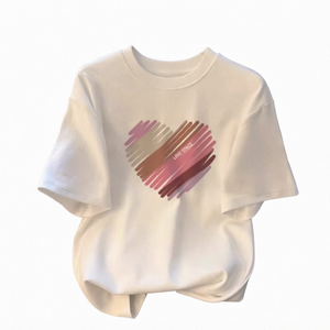 <b>Heart</b> Print Women <b>T</b> <b>Shirt</b> O Neck Short Sleeve Regular Fit Summer Tee Casual Wear Women <b>Shirts</b> - Product Image 1