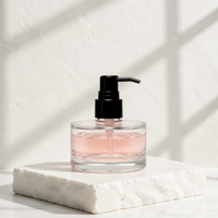 Flacon pompe cylindrique en verre transparent avec décalcomanie, distributeur vide de savon liquide pour shampoing, gel douche, emballage cosmétique