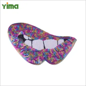 Customized embroidered towel with colorful shaped iron, decorated with patches of sequins and rhinestones
