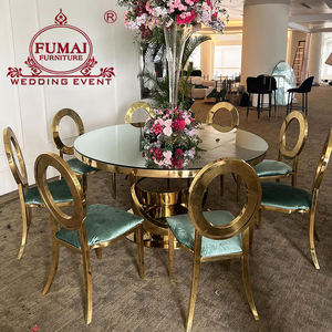 Table de salle à manger ronde au design moderne, avec plateau en verre et base en acier inoxydable, pour banquet d'hôtel - Product Image 1