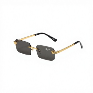 Cheap <b>Eyewear</b> Stylish Rimless Cut Edge Sun Glasses Vintage Gold Metal Leopard Head Leg UV400 Protection Light Blue Yellow - Product Image 3