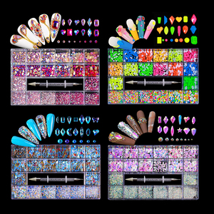 Nail Art Nail Art Rhinestones Crystal AB White Rainbow Nail Art Mix Shape Fancy Shaped In Box Flat Bottom Glass Nail Rhinestone Art Decoration Rhinestones