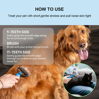 Râteau et peigne démêlant 2-en-1 de luxe intelligent et mignon pour animaux de compagnie - Acier inoxydable et plastique pour un toilettage sûr des chats et des chiens