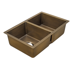 16 Đo Brass Brushed Vintage bát đôi hai Bồn Rửa Nhà Bếp undermount Drop Handmade Đồng kết thúc lưu vực bền thiết kế sang trọng - Product Image 3
