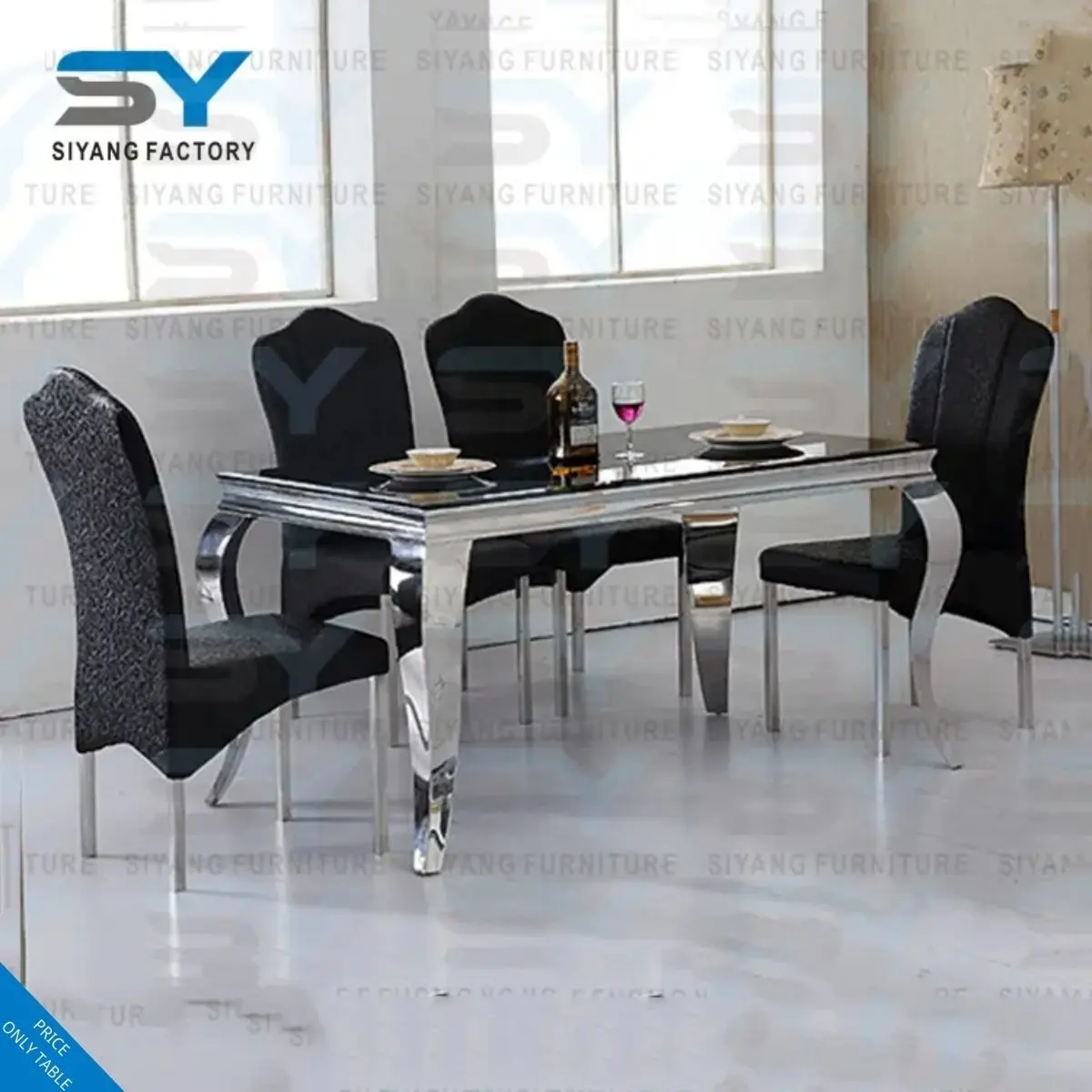 Juego de muebles de acero inoxidable para comedor, mesa de metal, mesas y sillas de comedor de Dubái CT003