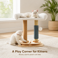 Arbre à chat en bois tout-en-un, résistant à l'usure, avec poteau à gratter en sisal sans perte de fibres et jouet interactif pour chat