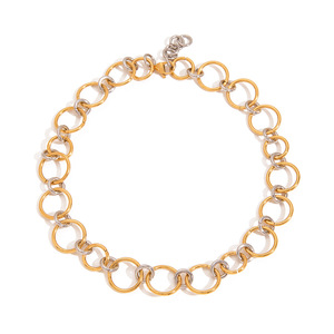 Collier à chaîne bicolore or et argent pour femme, chaîne de clavicule en acier titane, design géométrique, à porter au quotidien JDN0103031 PS - Product Image 1