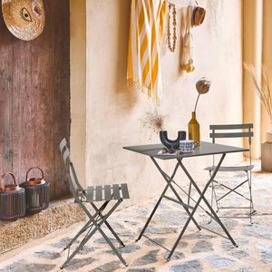 Conjunto de Bistro Metálico Cuadrado para Exteriores con 2 Sillas y Mesa Plegable, Muebles de Jardín de Diseño Retro en Color - Product Image 6