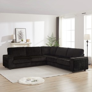 Oversized Convertible L-Shaped Corduroy Corner Sofa Set Modern Design Two <b>Storage</b> Spaces USB Type-C Port Cup Holder Deep Hotel - Product Image 4
