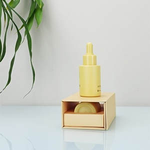 Skin Care Packaging Serum Bottle Yellow 1oz 30ml Frosted <b>Empty</b> Flat Shoulder Hair Essential Oil Glass Dropper Bottle with <b>Box</b> - Product Image 2