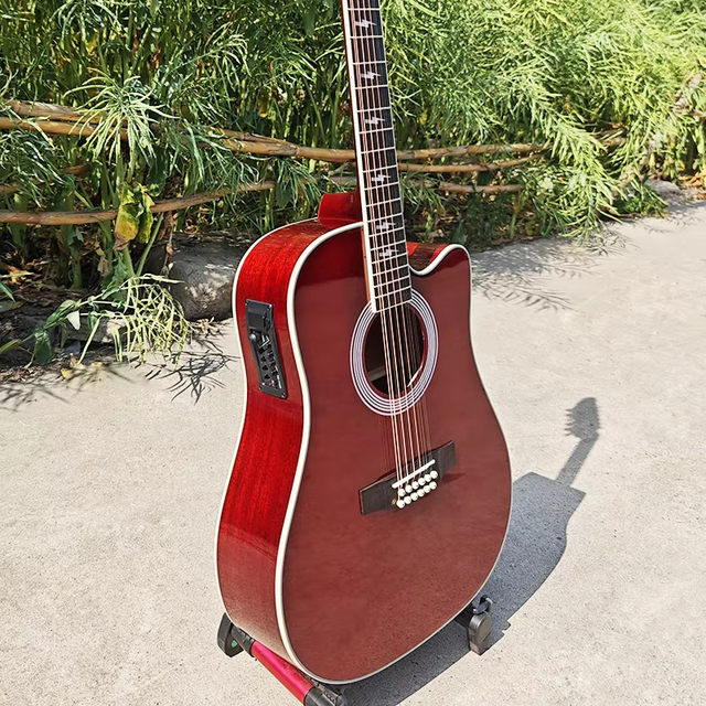 Aiersi Brand Factory Handmade Gloss Finish High Grade Wine Red 12 String Electric Acoustic Guitars with 7545 Pickup